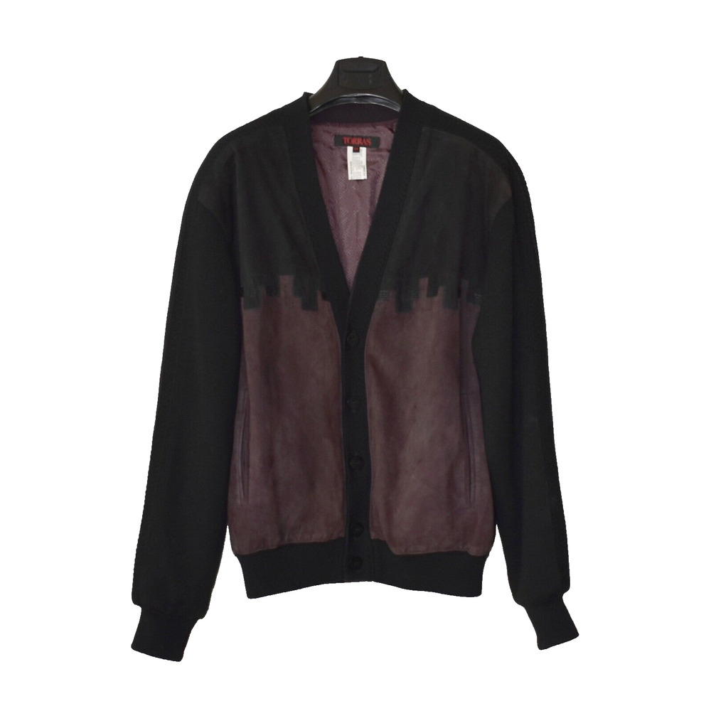 B5 Auth TORRAS Brown Black Woll Knit Back Faux Suede Front Panel Jacket Size 38